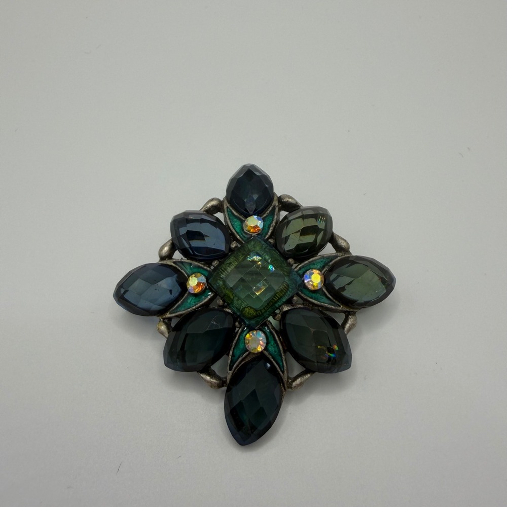 Vintage‎ Style Maltese Cross Brooch Pendant Green Blue Rhinestone Enamel Pin